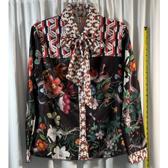 Liang Dian YiZ Bow Shirt Multi Color Print 2XL Academia Chic 80-70-01 - Picture 11 of 15